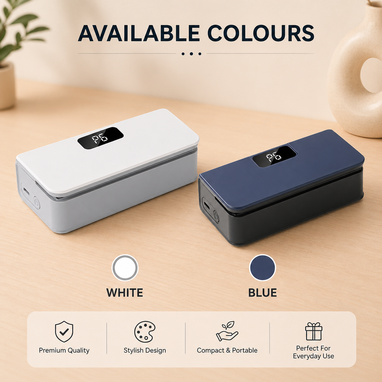 Portable smart heat sealer (2-in-1 Bag sealer & cutter) with LED display. Rechargeable 1600 built in battery.